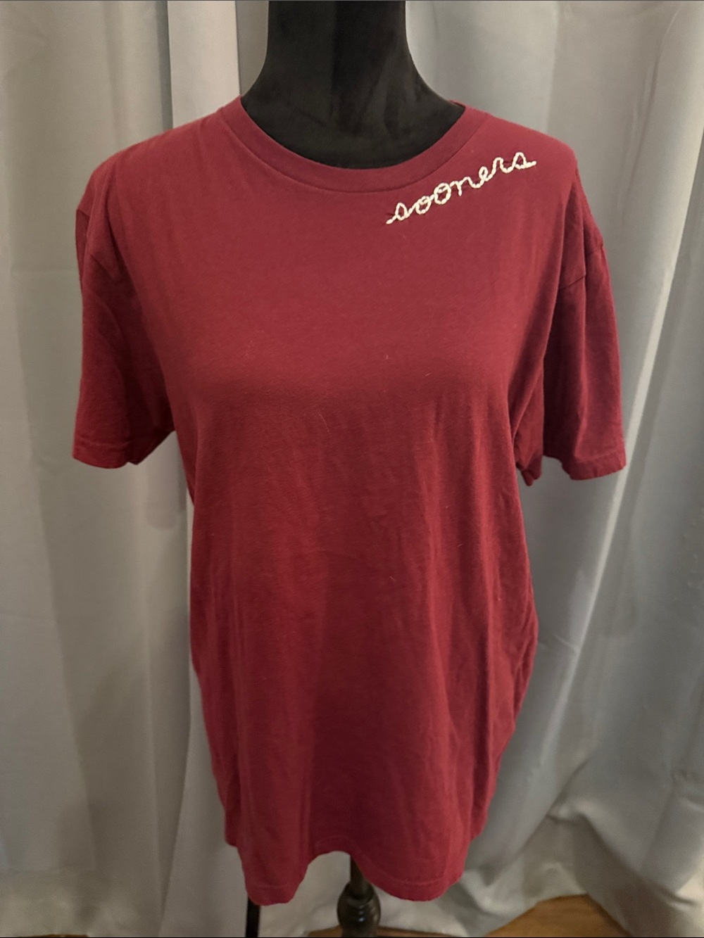 Next Level Apparel Maroon Short Sleeve Tee with 'Sooners' Embroidery